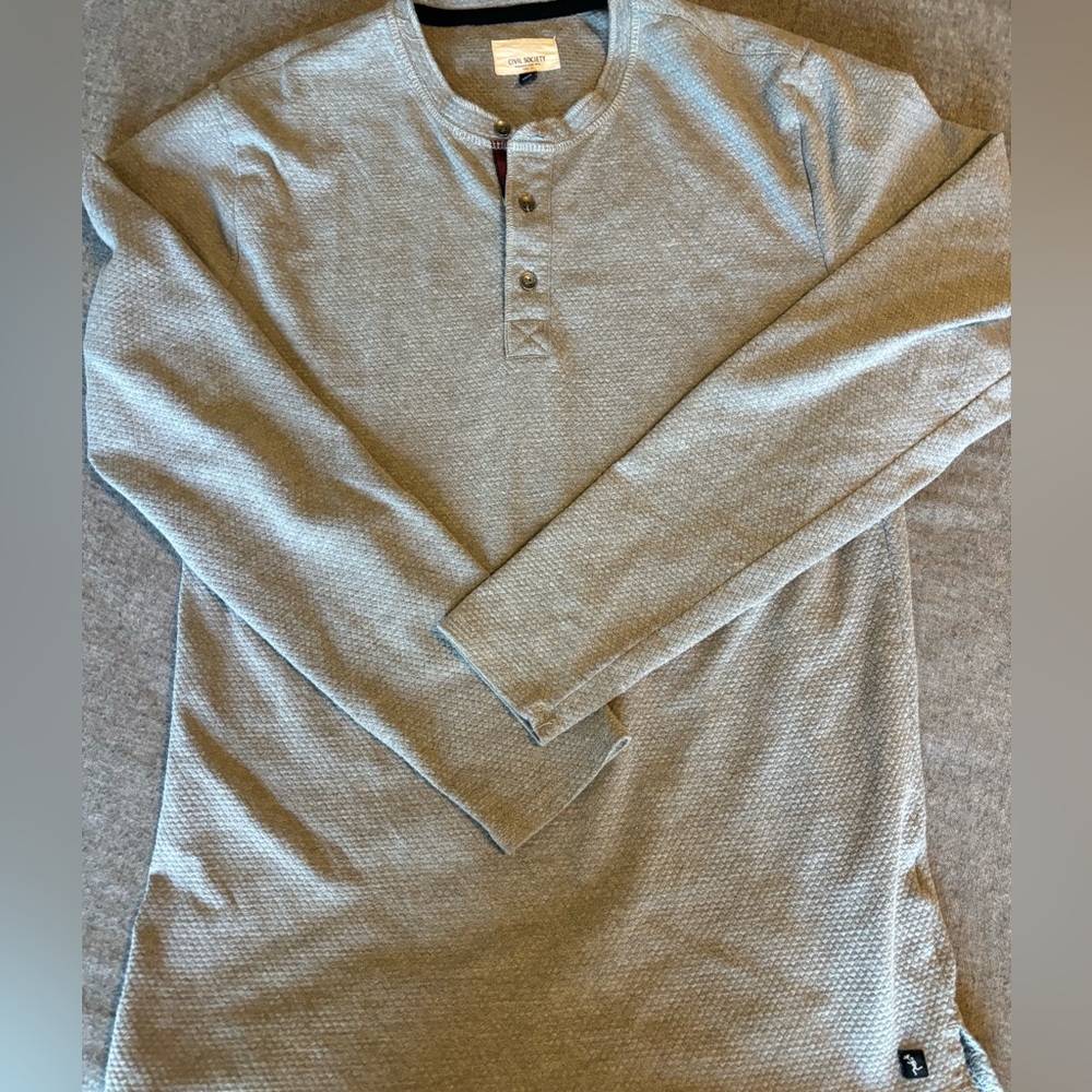 Civil Society Henley‎ . Metal buttons Men’s Size S Grey waffle